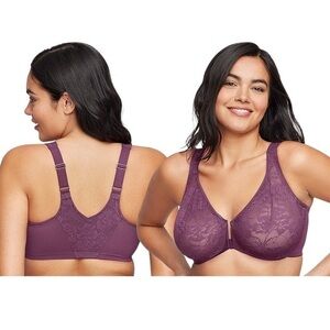 Glamorise Lacey T-Back Wonderwire Bra  front purple bra 46F